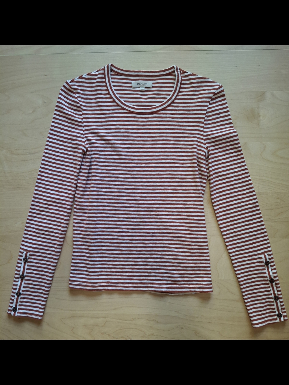 Madewell Red and White Striped Long-Sleeve Tee with Cuff Buttons